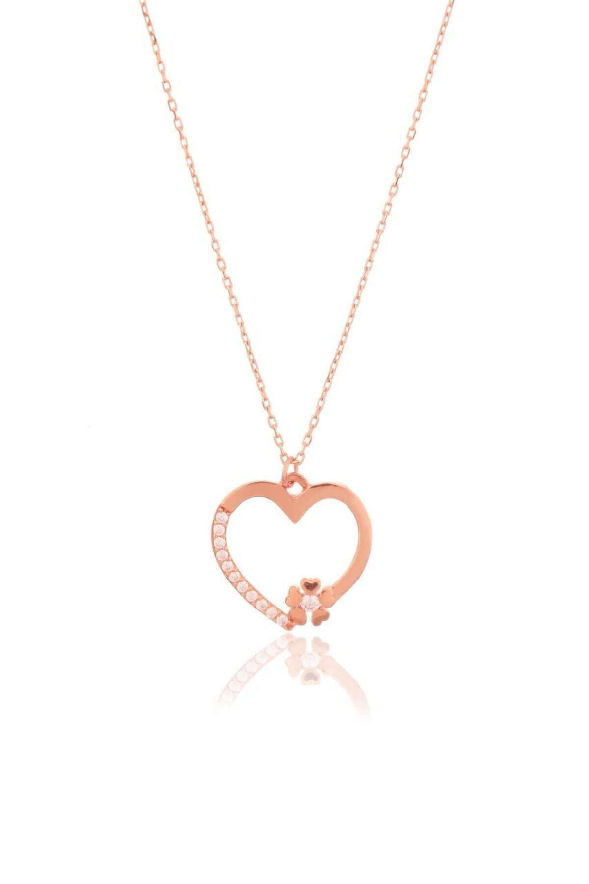 Çiçekli 925 Ayar Gümüş Kalpli Kolye - ÖzelSen