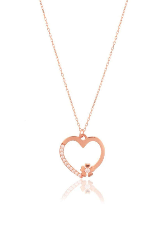 Çiçekli 925 Ayar Gümüş Kalpli Kolye - ÖzelSen