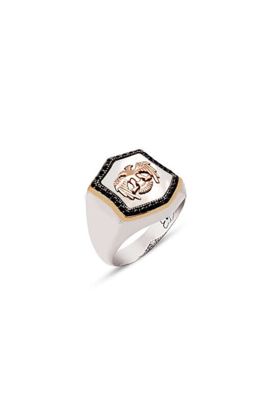 Çift Başlı Kartal Yüzük Gümüş Zirkon ve Sedef Taşlı - ÖzelSen