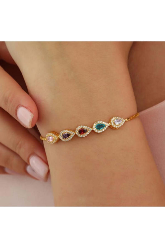 Damla Kesim Doğum Ayı Doğal Taşlı Kişiye Özel Bileklik - ÖzelSen