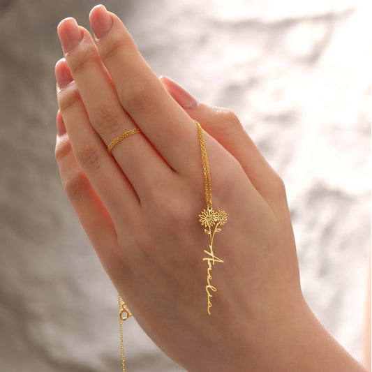 Doğum Ayı Çiçekli 925 Ayar Gümüş İsimli Kolye - ÖzelSen