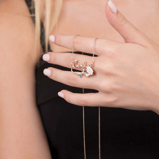 Doğum Ayı Çiçekli 925 Ayar Gümüş İsimli Kolye - ÖzelSen