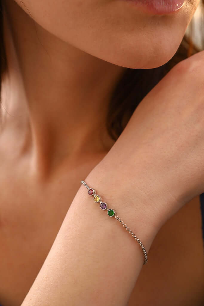 Doğum Ayı Doğal Taşlı Kişiye Özel Bileklik – 925 Ayar Gümüş & Şık Tasarım - ÖzelSen