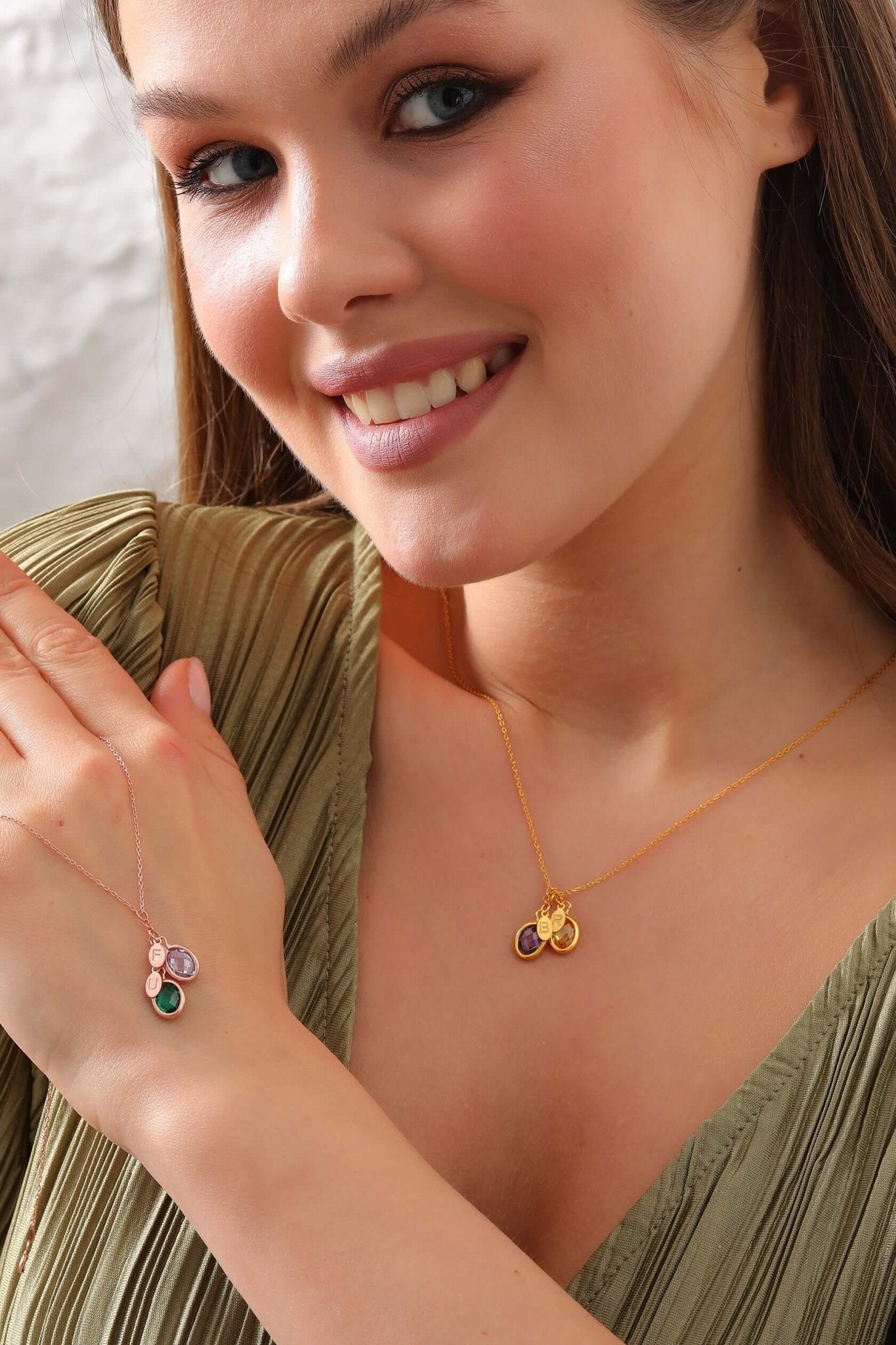 Doğum Ayı Taşlı 925 Ayar Gümüş Harfli Kolye - ÖzelSen