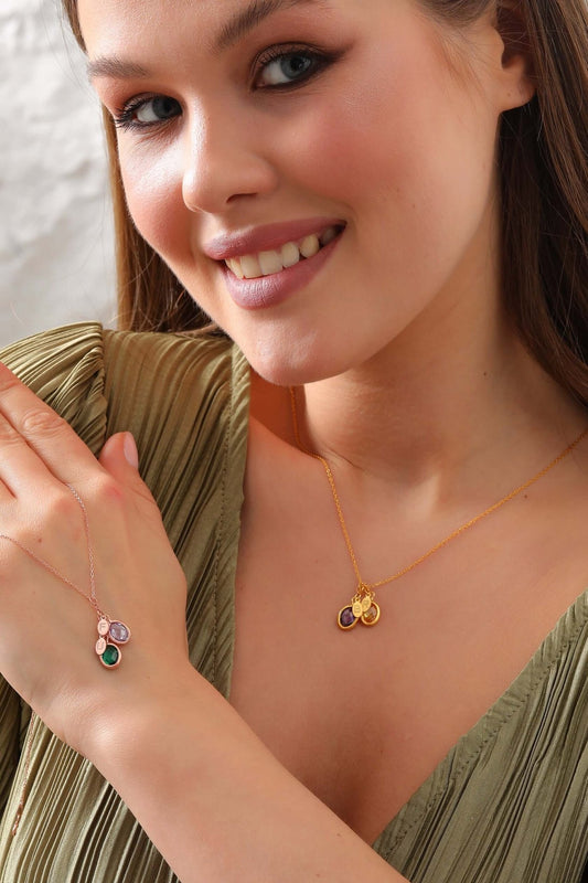 Doğum Ayı Taşlı 925 Ayar Gümüş Harfli Kolye - ÖzelSen