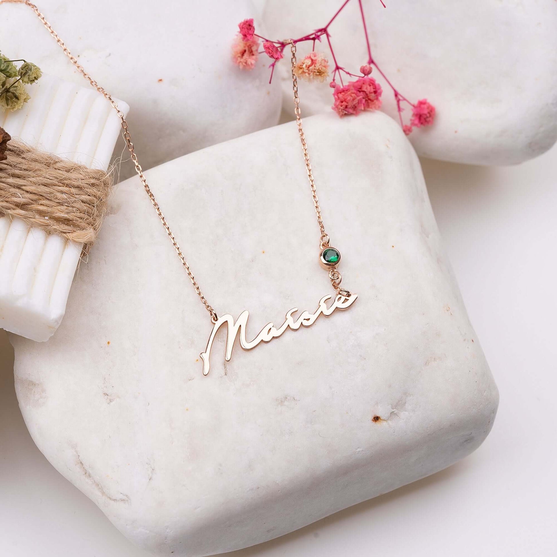 Doğum Ayı Taşlı 925 Ayar Gümüş İsimli Kolye - ÖzelSen