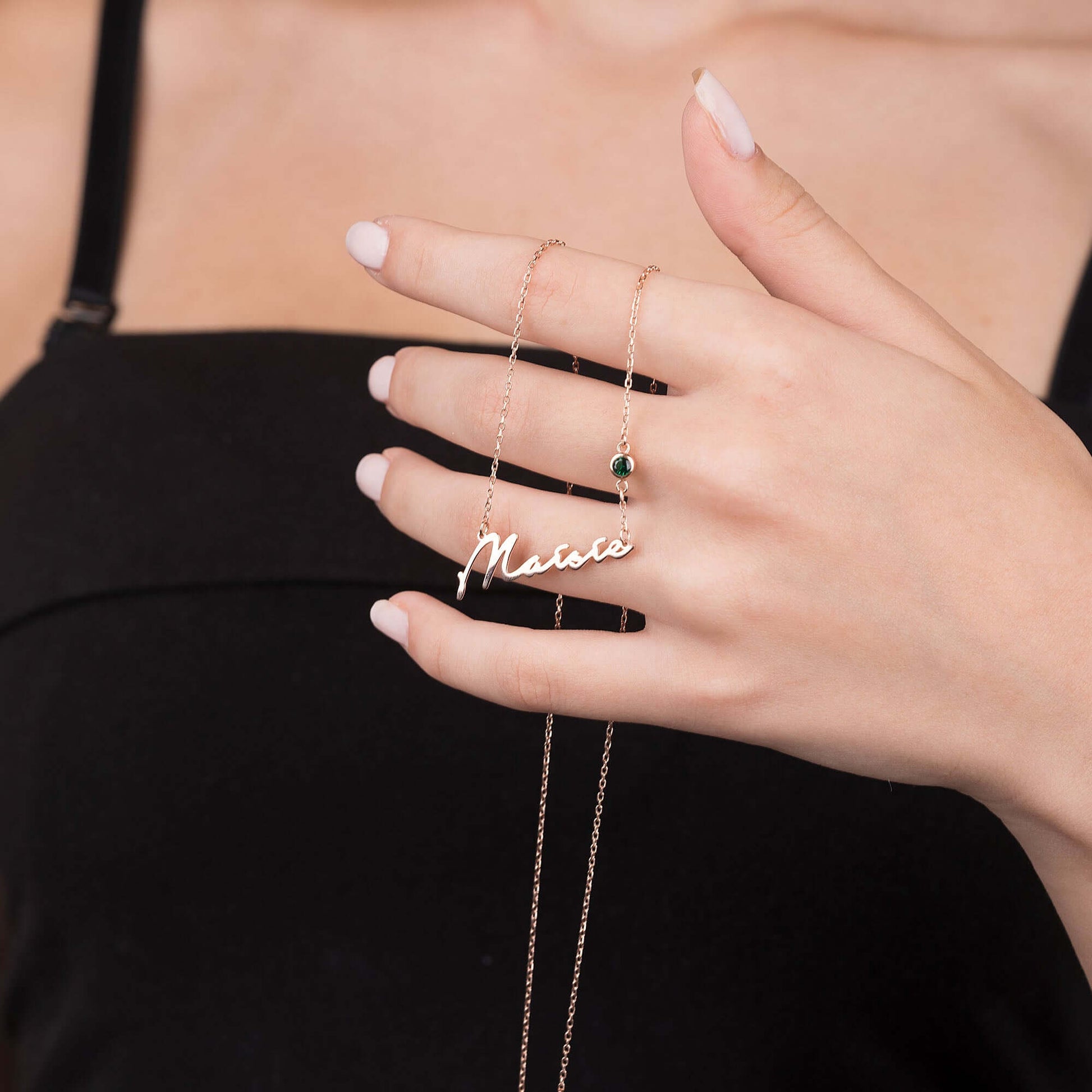 Doğum Ayı Taşlı 925 Ayar Gümüş İsimli Kolye - ÖzelSen