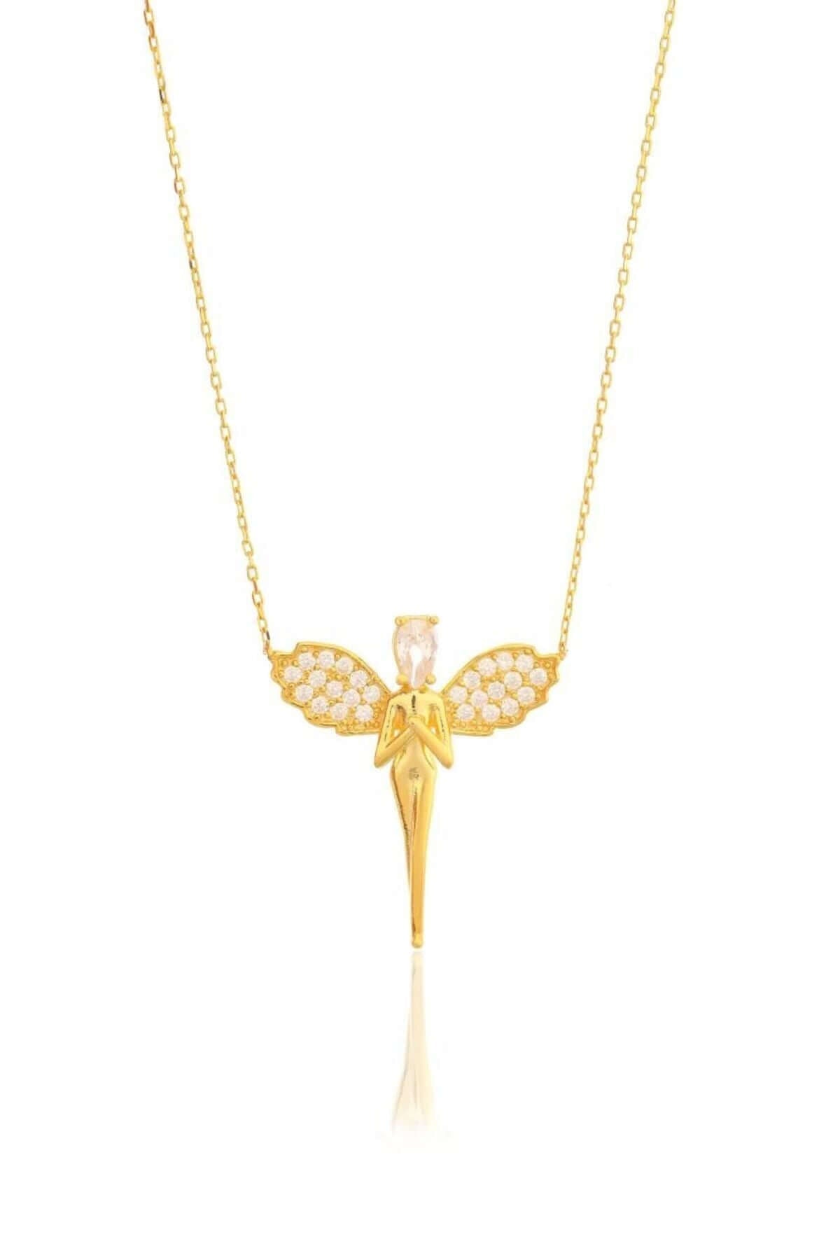 İnci Taşlı 925 Ayar Gümüş Melek Kolye - ÖzelSen