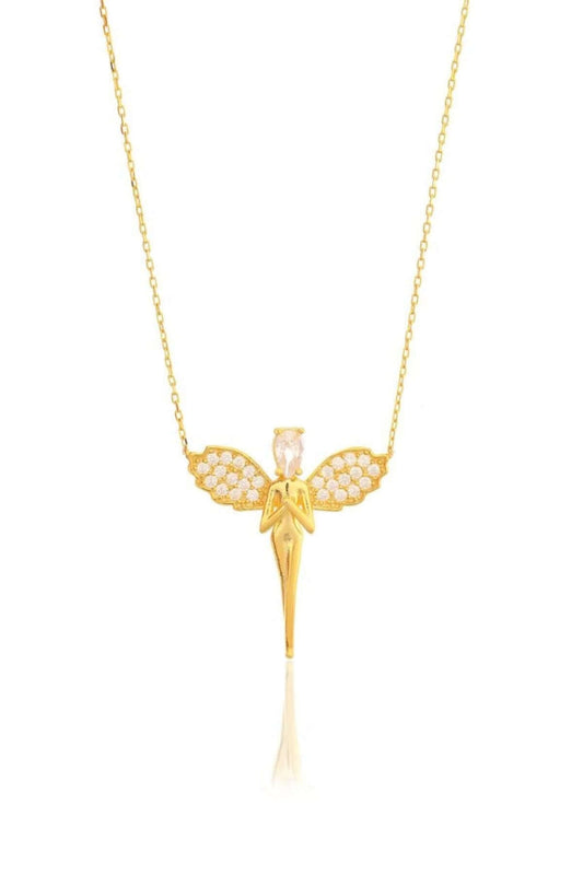 İnci Taşlı 925 Ayar Gümüş Melek Kolye - ÖzelSen