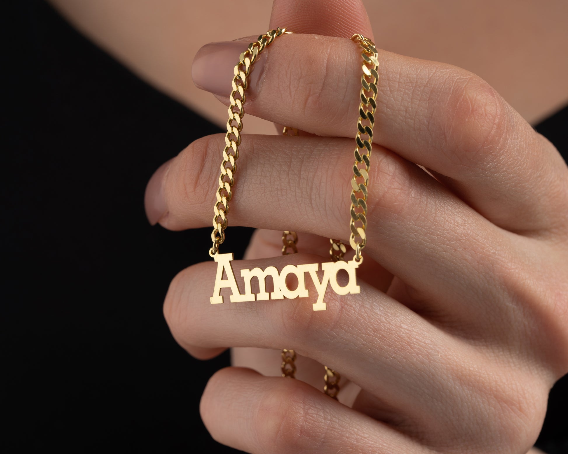 Gümüş İsimli Kolye | Kalın Zincirli Blok Fontlu Altın Kaplama