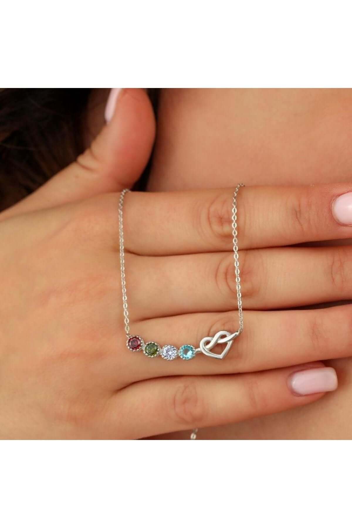 Kalpli Doğum Ayı Taşlı 925 Ayar Gümüş Sonsuzluk Kolye - ÖzelSen