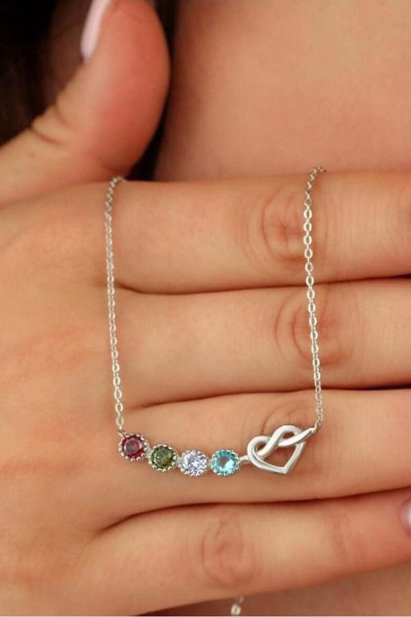 Kalpli Doğum Ayı Taşlı 925 Ayar Gümüş Sonsuzluk Kolye - ÖzelSen