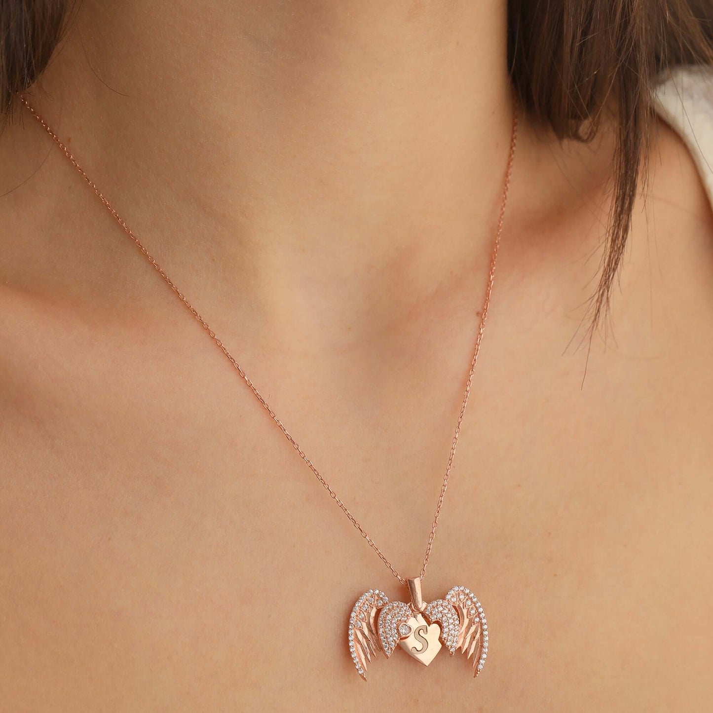 Çift Melek Kanatlı 925 Ayar Gümüş İsimli Kolye - ÖzelSen