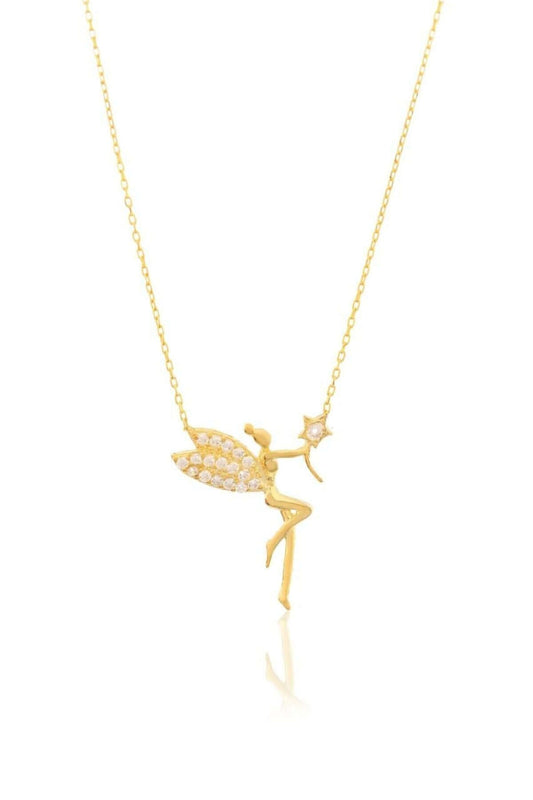 Kanatlı Zirkon Taşlı 925 Ayar Gümüş Melek Kolye - ÖzelSen