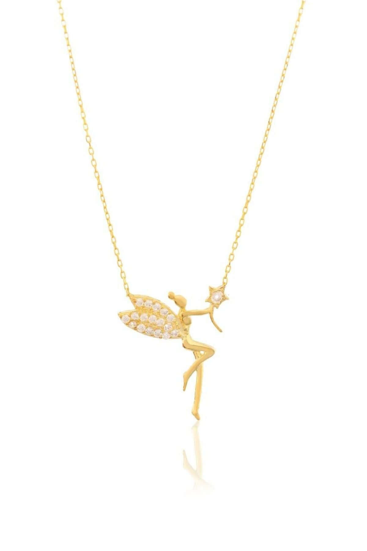 Kanatlı Zirkon Taşlı 925 Ayar Gümüş Melek Kolye - ÖzelSen
