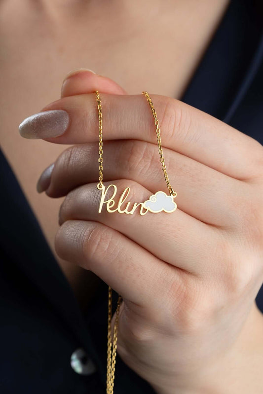 Kişiye Özel Altın Kaplama Bulut İsimli Gümüş Kolye - ÖzelSen