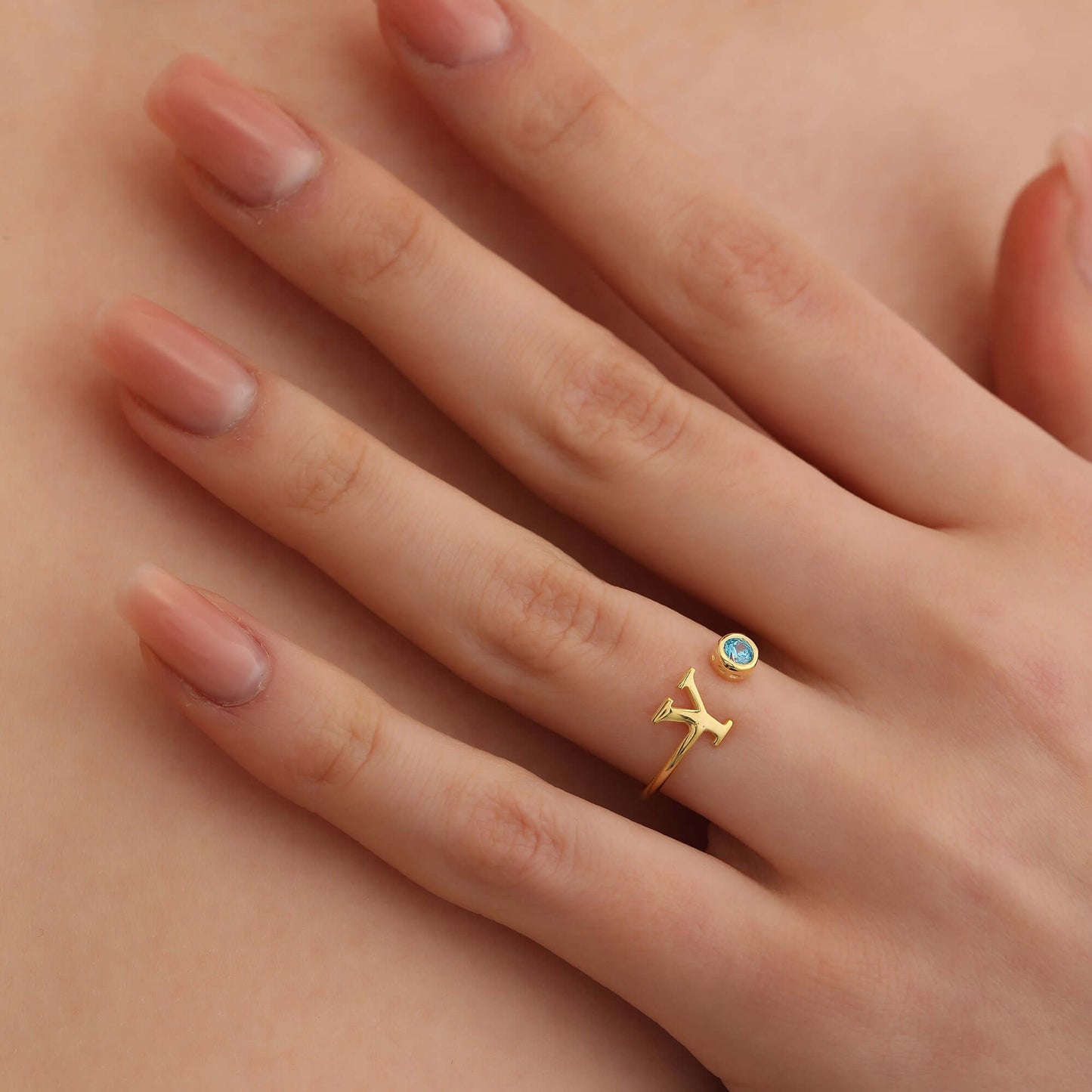 Kişiye Özel Doğum Ayı Taşlı 925 Ayar Gümüş Harfli Yüzük - ÖzelSen