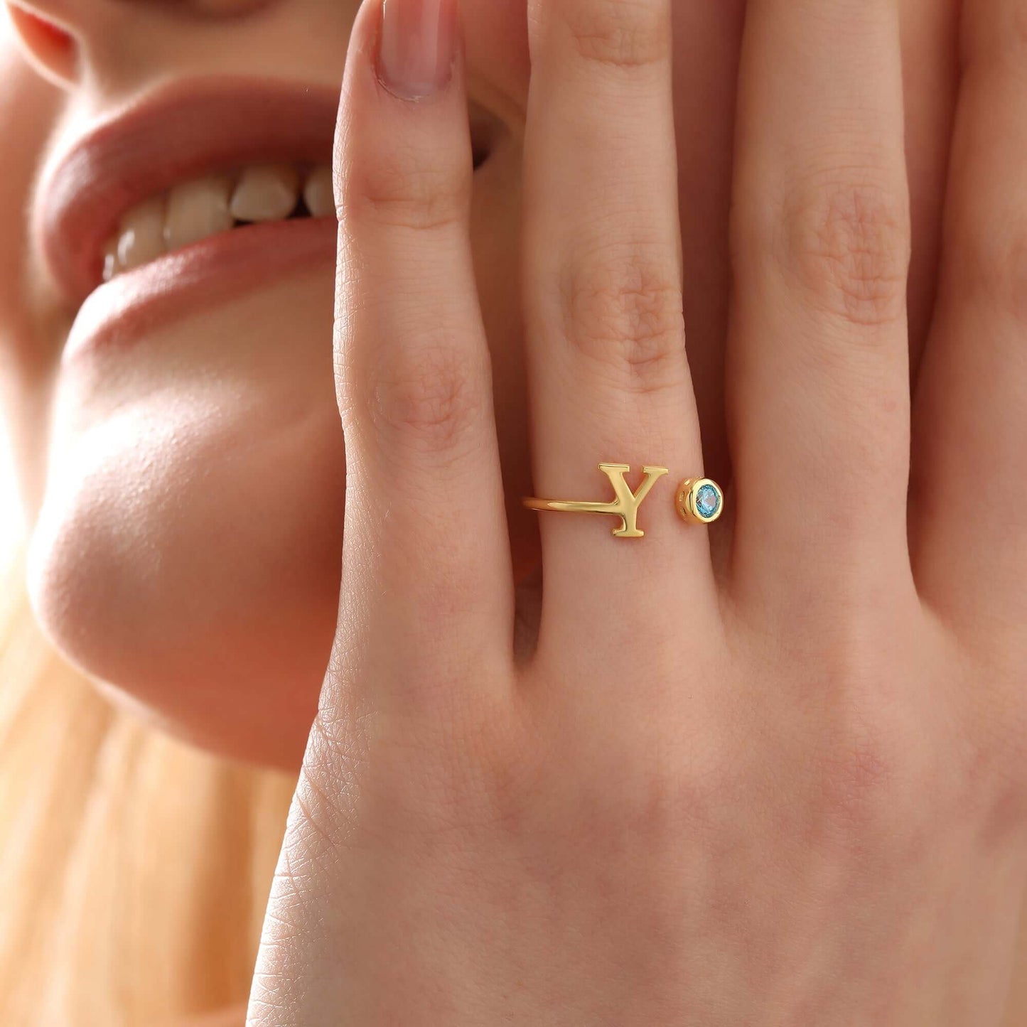 Kişiye Özel Doğum Ayı Taşlı 925 Ayar Gümüş Harfli Yüzük - ÖzelSen