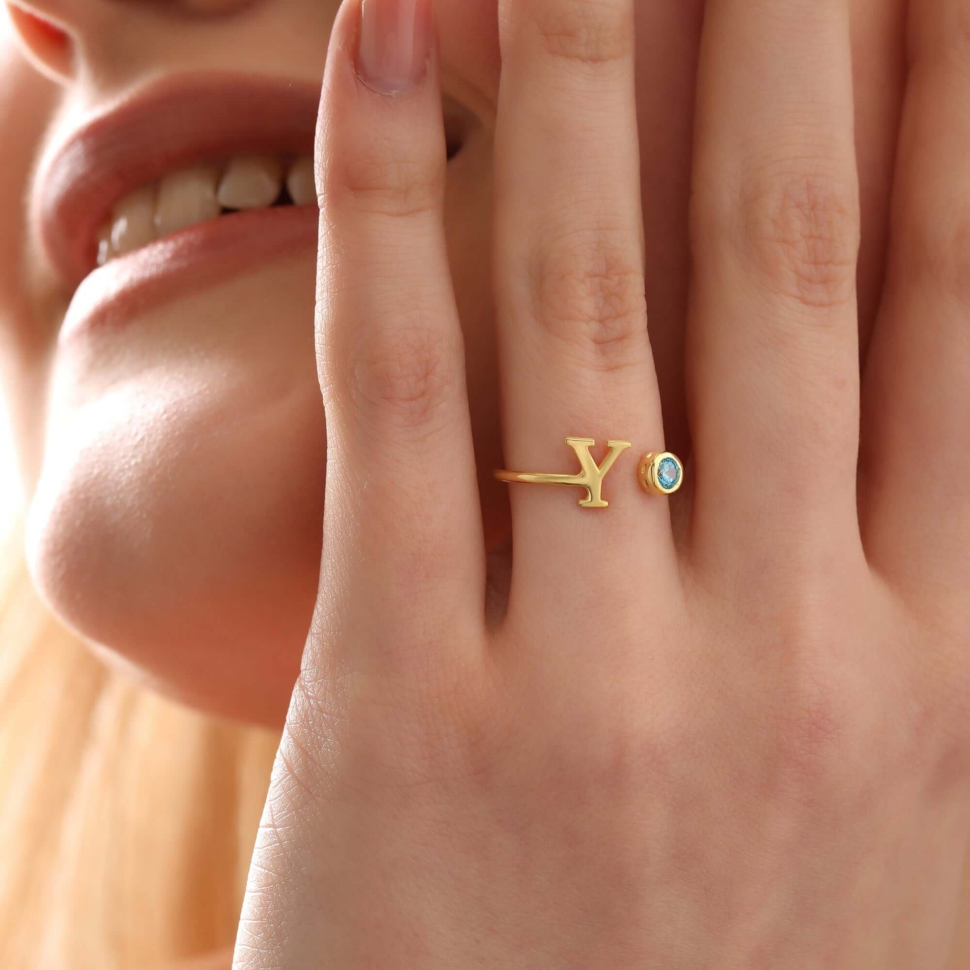 Kişiye Özel Doğum Ayı Taşlı 925 Ayar Gümüş Harfli Yüzük - ÖzelSen