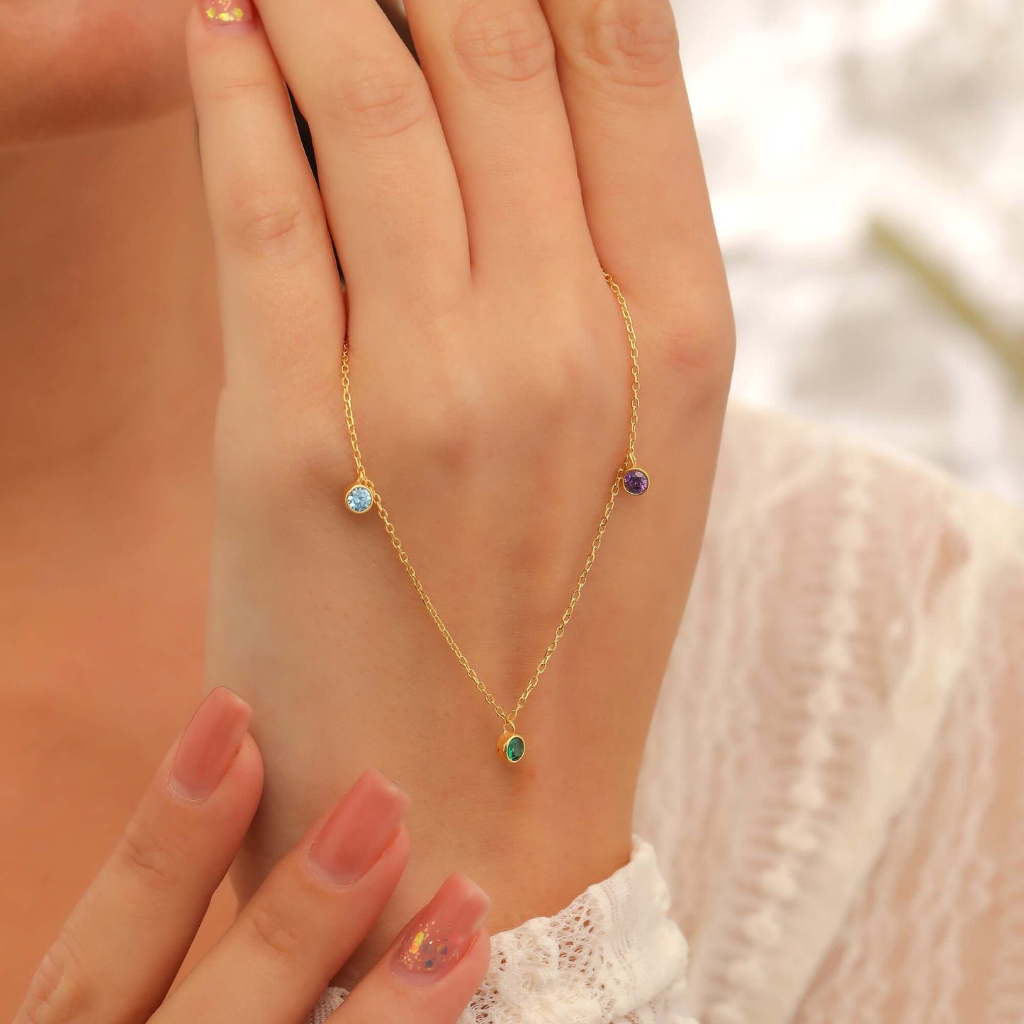 Kişiye Özel Doğum Ayı Taşlı Gümüş Kolye - ÖzelSen