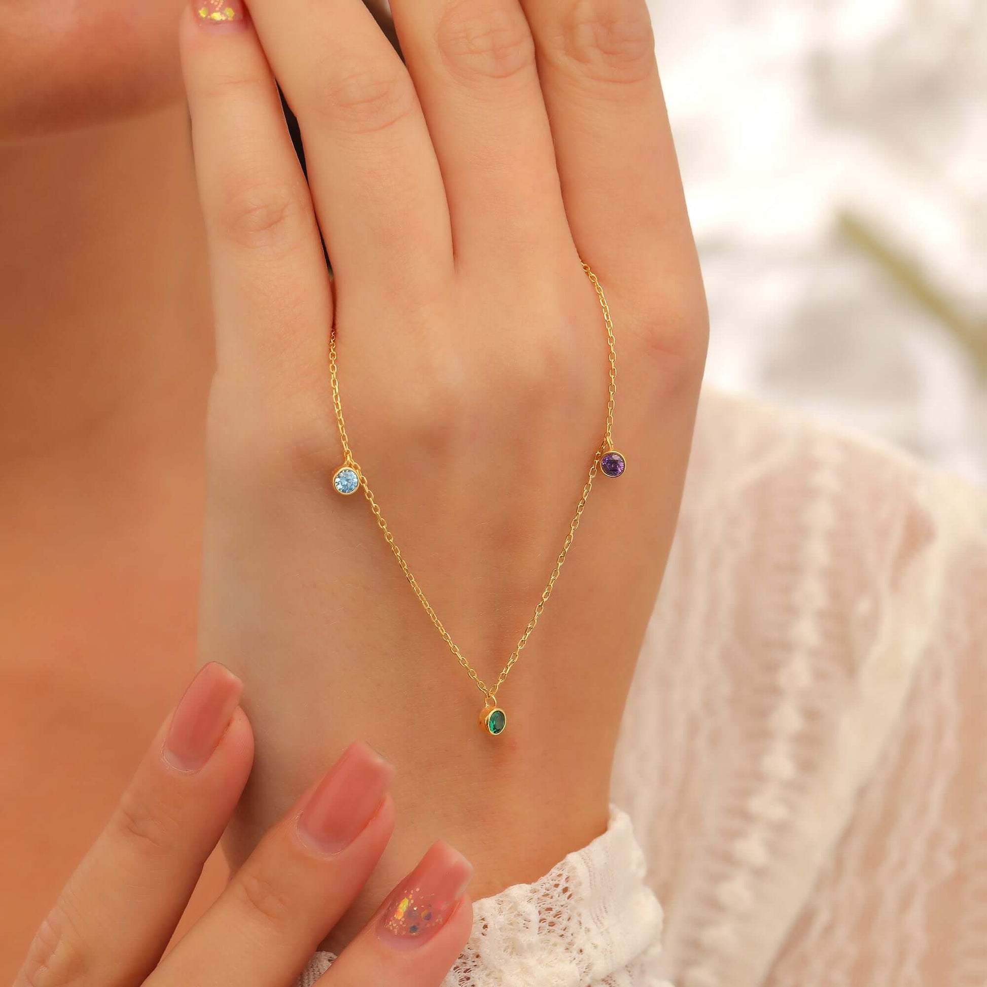 Kişiye Özel Doğum Ayı Taşlı Gümüş Kolye - ÖzelSen