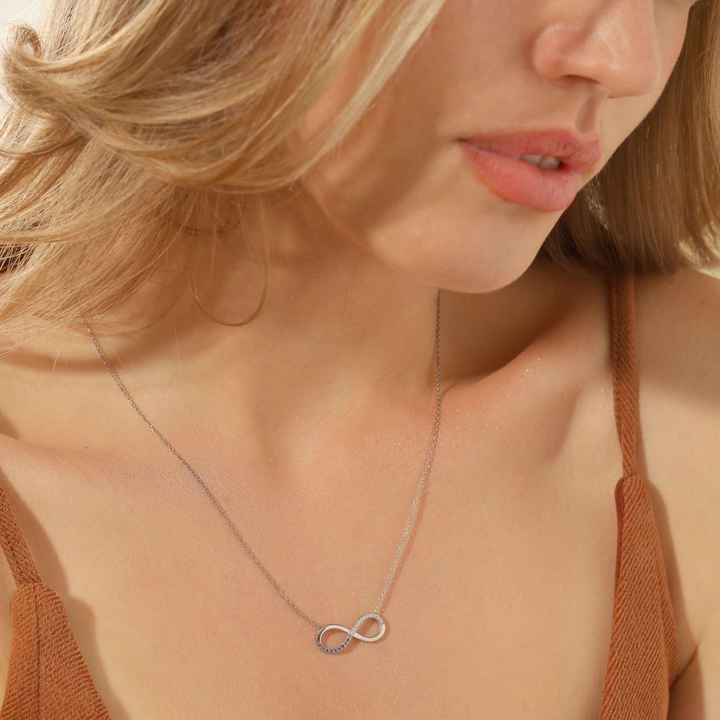 Kişiye Özel Doğum Ayı Taşlı Gümüş Sonsuzluk Kolye - ÖzelSen