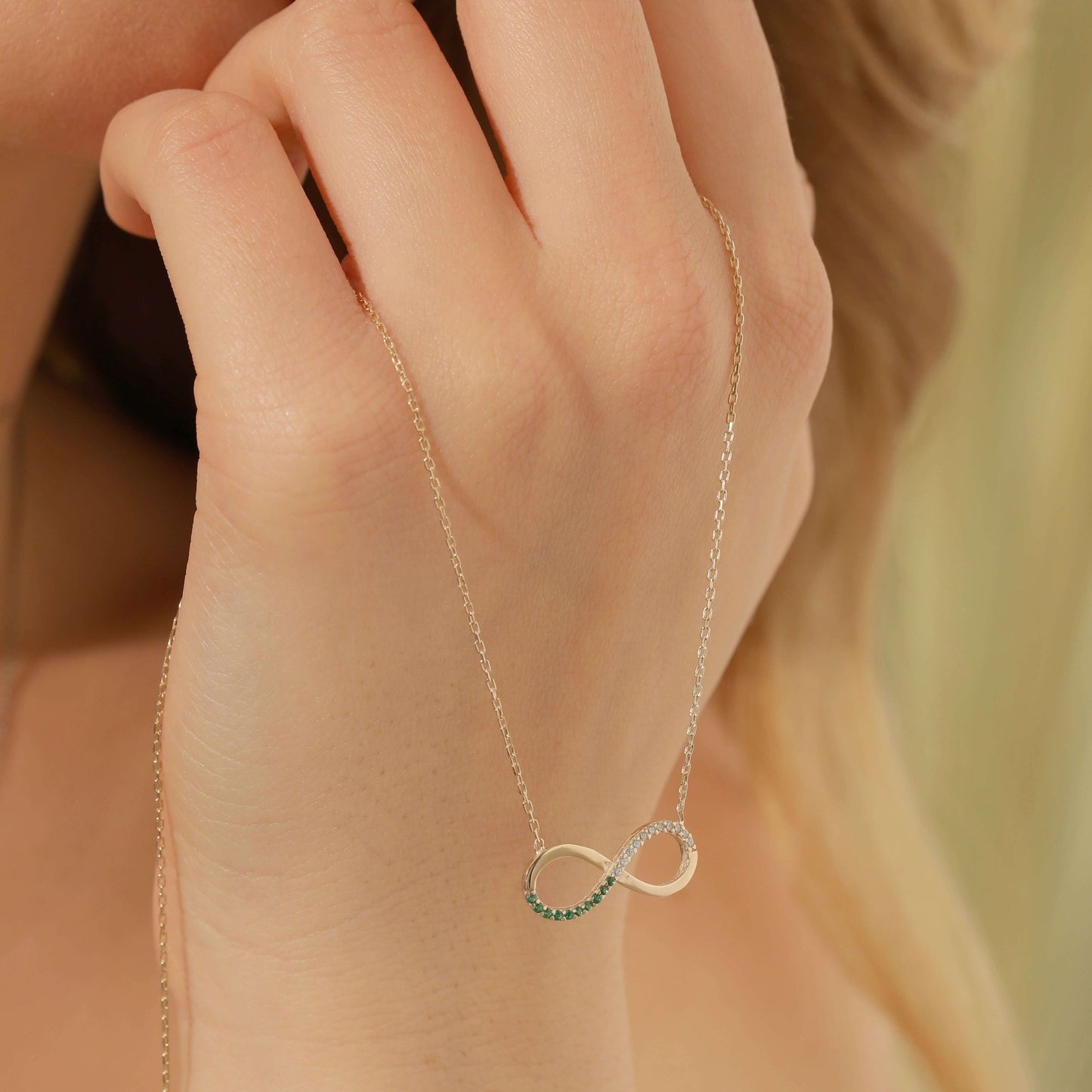 Kişiye Özel Doğum Ayı Taşlı Gümüş Sonsuzluk Kolye - ÖzelSen