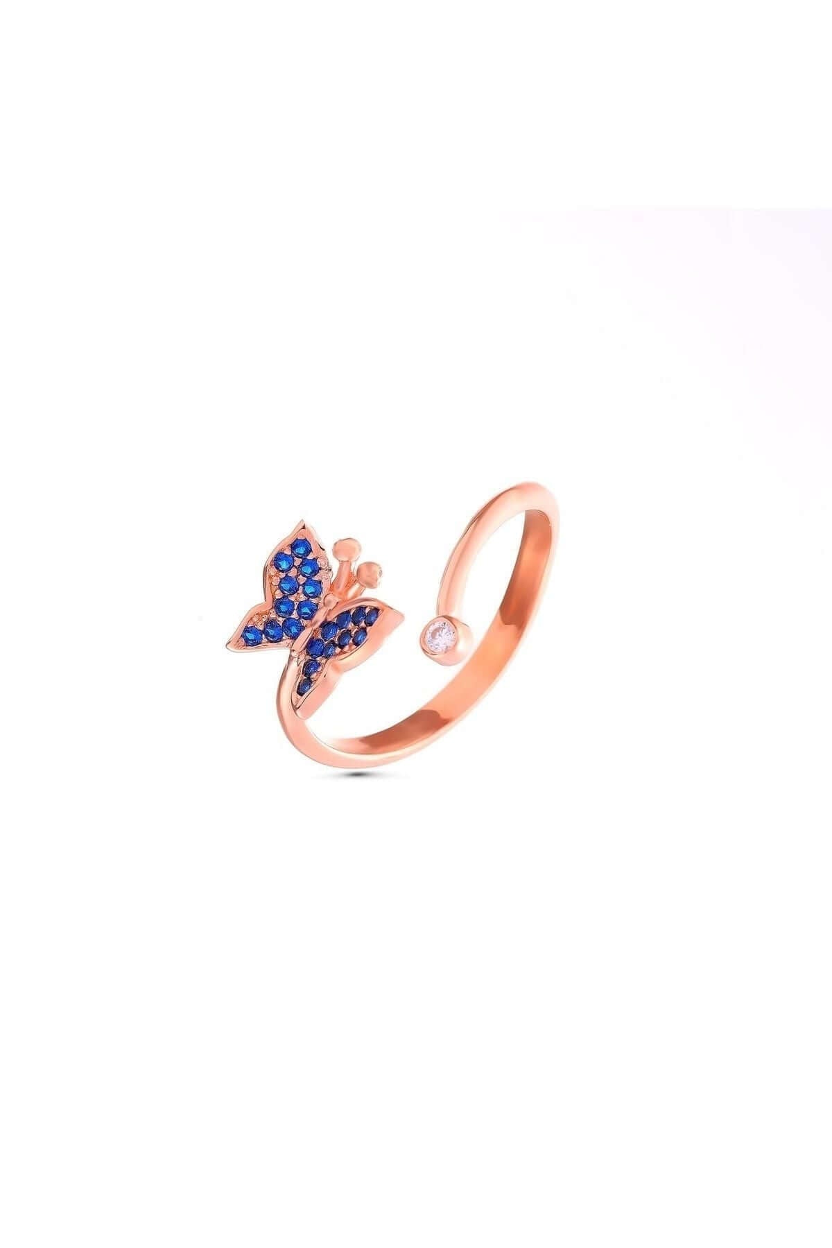 Kişiye Özel Doğum Ayı Taşlı Kelebekli Gümüş Yüzük - ÖzelSen