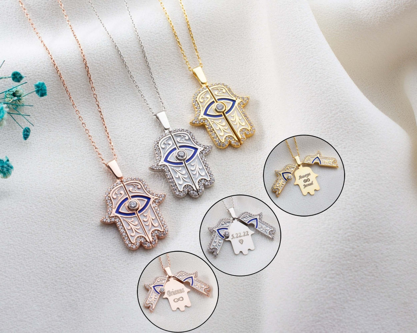 Kişiye Özel İsimli Açılır Kapaklı Fatma Ana Eli Gümüş Kolye - ÖzelSen