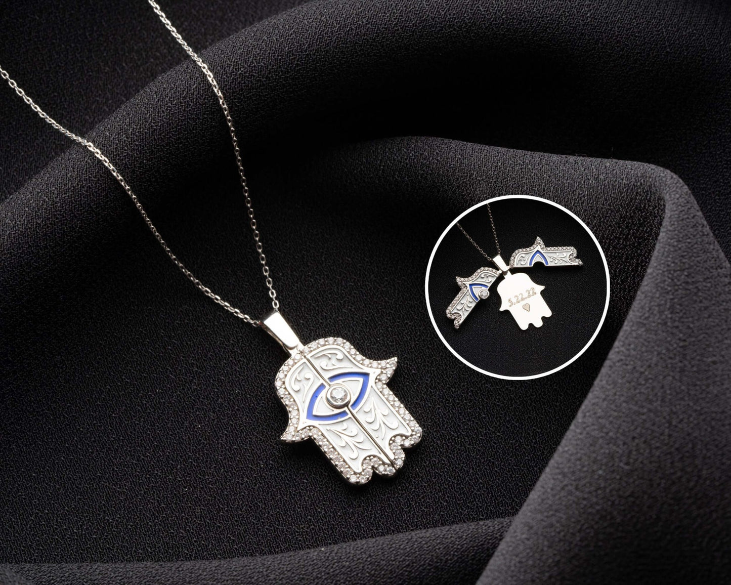 Kişiye Özel İsimli Açılır Kapaklı Fatma Ana Eli Gümüş Kolye - ÖzelSen