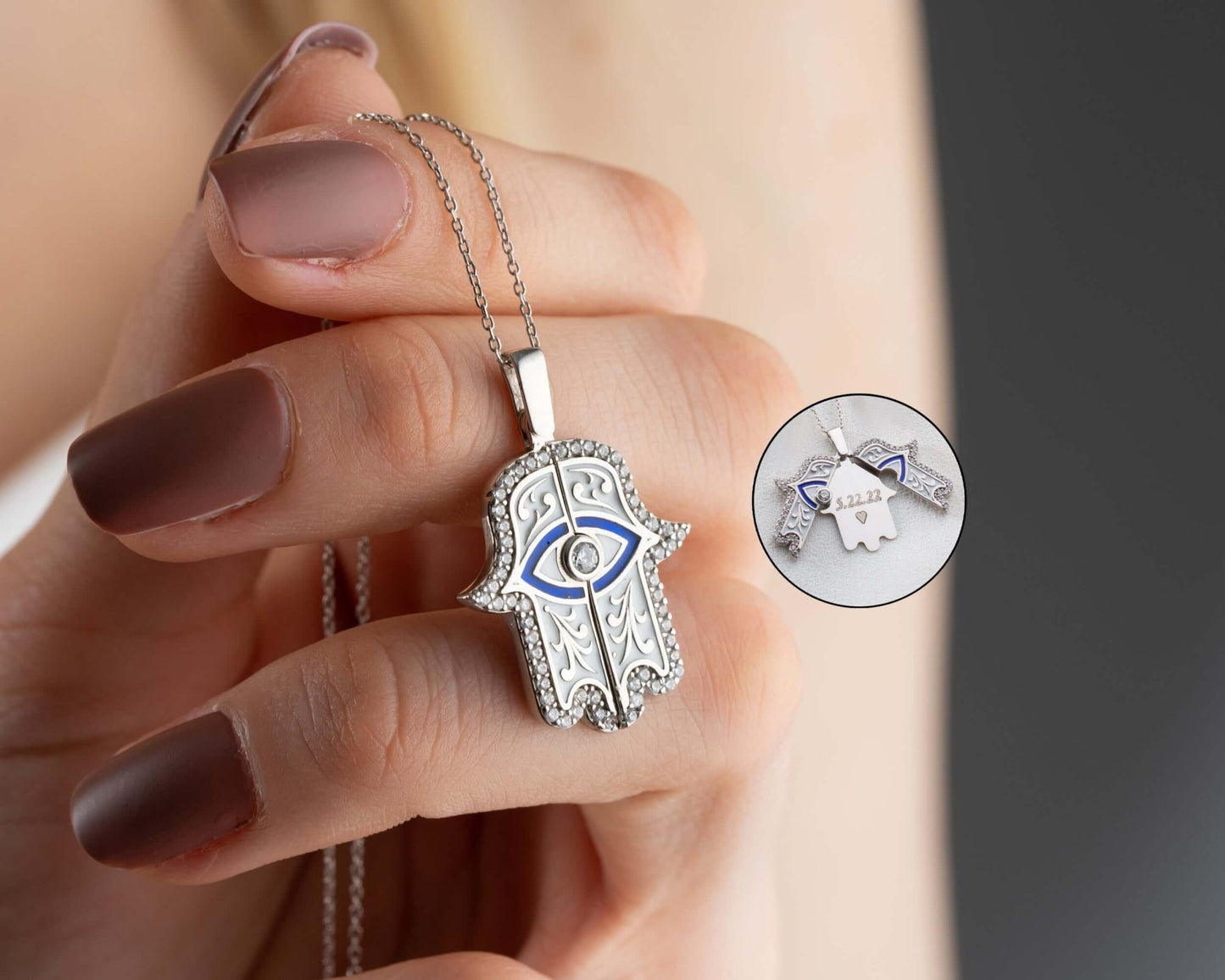 Kişiye Özel İsimli Açılır Kapaklı Fatma Ana Eli Gümüş Kolye - ÖzelSen