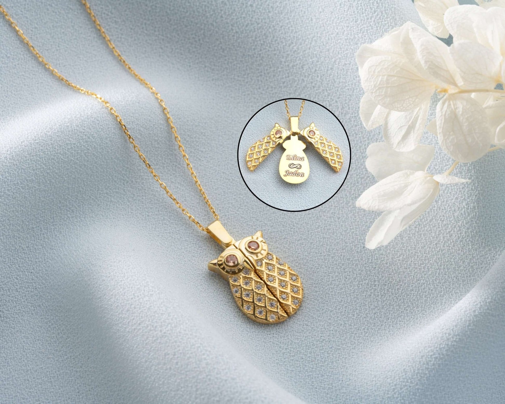 Kişiye Özel İsimli Açılır Kapaklı Gümüş Baykuş Kolye - ÖzelSen