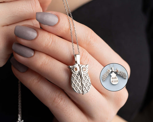 Kişiye Özel İsimli Açılır Kapaklı Gümüş Baykuş Kolye - ÖzelSen