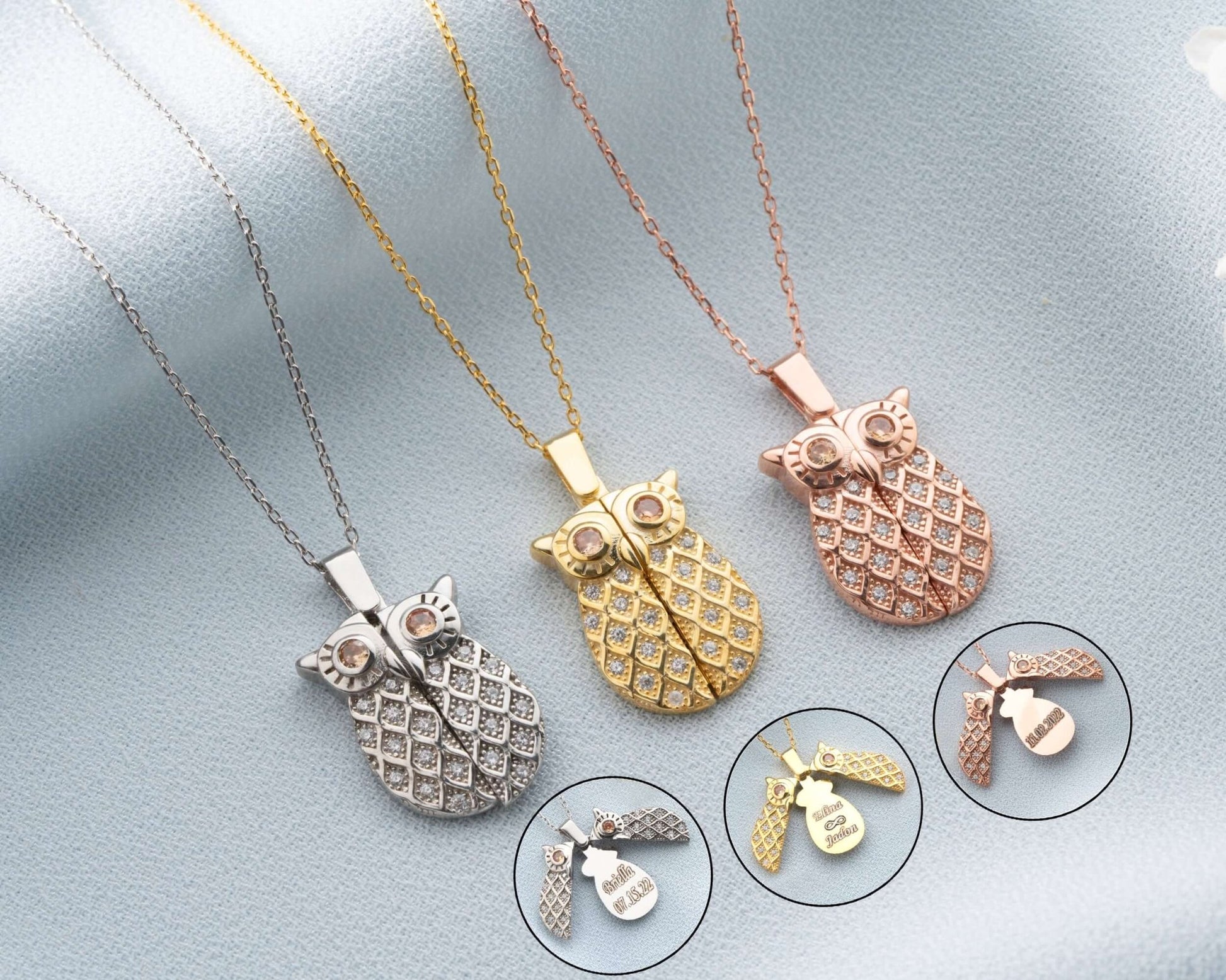 Kişiye Özel İsimli Açılır Kapaklı Gümüş Baykuş Kolye - ÖzelSen