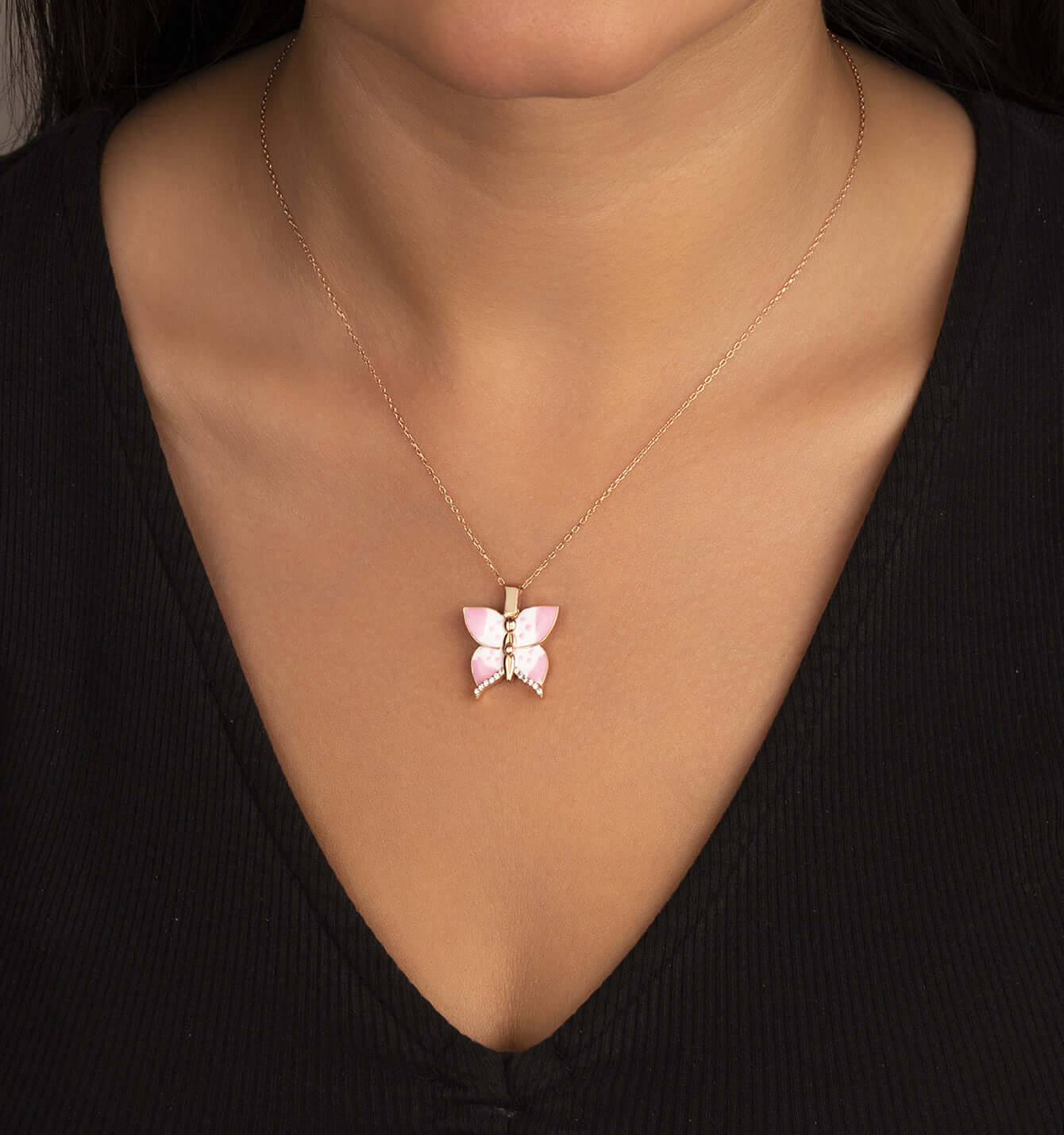 Kişiye Özel İsimli Açılır Kapanır Pembe Mineli Kelebek Gümüş Kolye - ÖzelSen