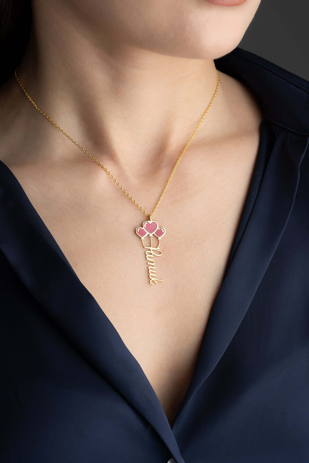 Kişiye Özel İsimli ve Balon Tasarımlı Gümüş Kolye - ÖzelSen