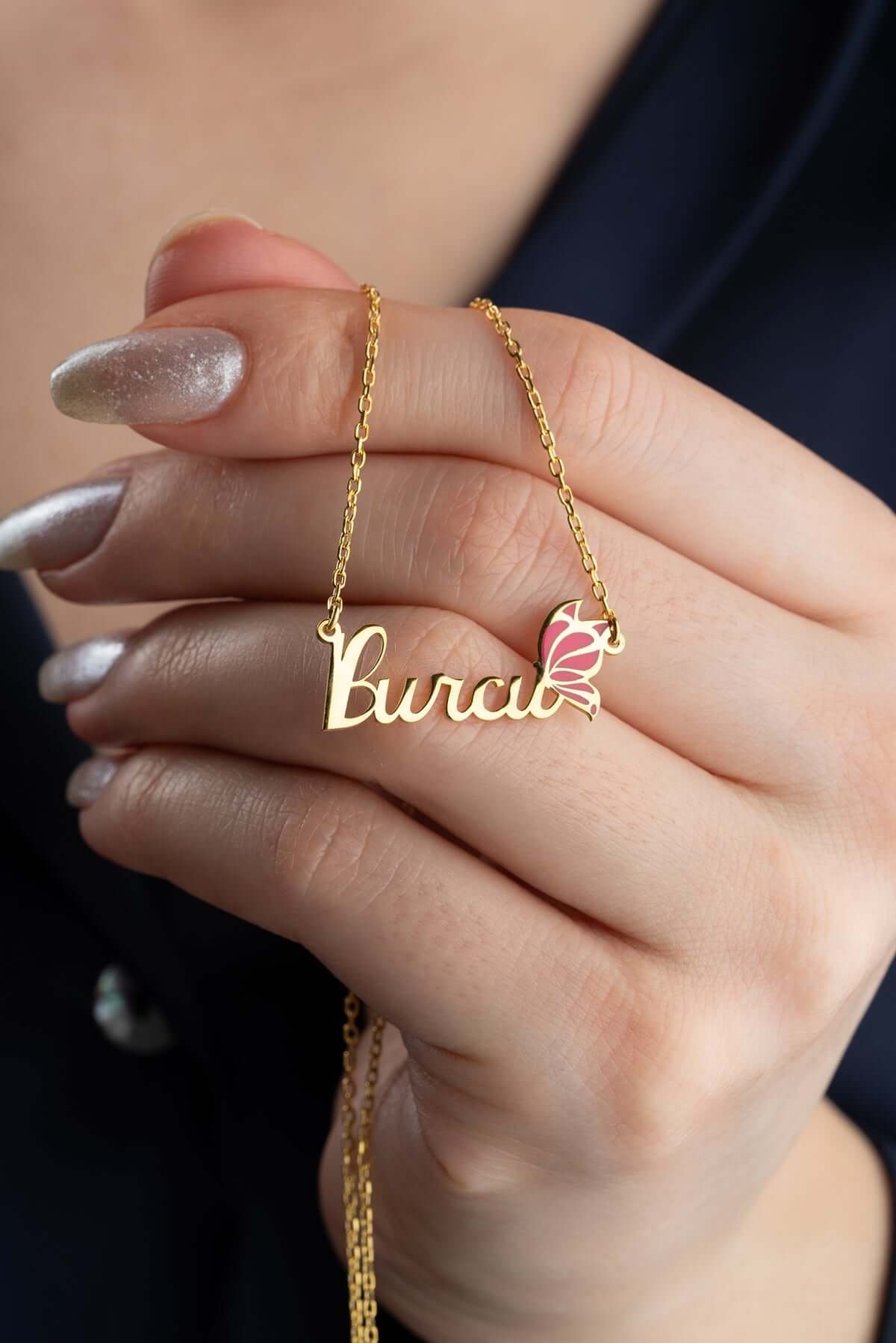 Kişiye Özel İsimli ve Mineli Kuş Motifli Gümüş Kolye - ÖzelSen