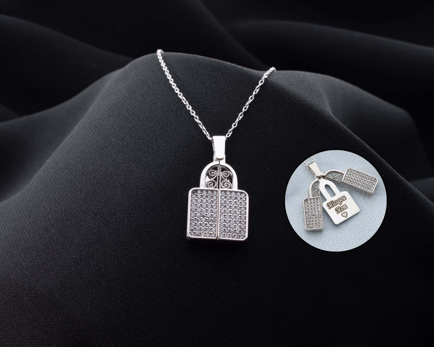 Kişiye Özel İsimli Zirkon Taşlı Kilit Gümüş Kolye - ÖzelSen