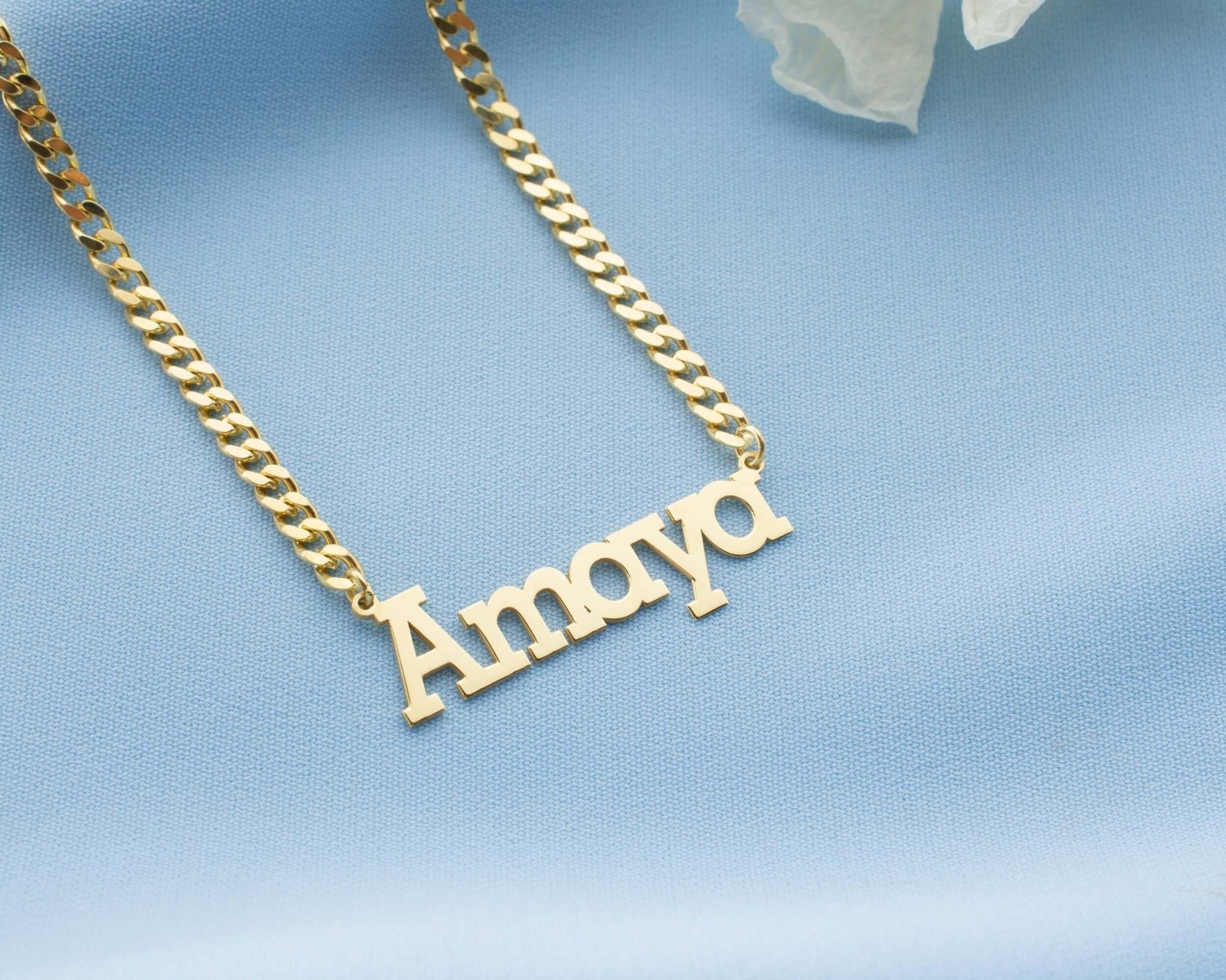 Kişiye Özel Kalın Curb Zincirli Blok Fontlu Gümüş İsimli Kolye - ÖzelSen