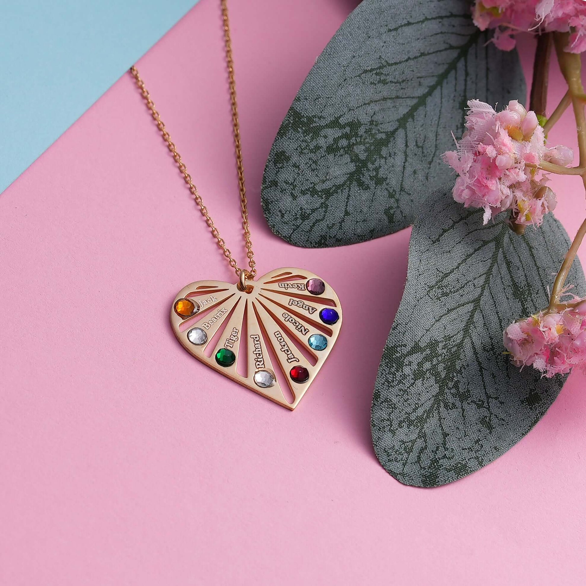 Kişiye Özel Kalpli Doğum Ayı Taşlı Gümüş İsimli Kolye - ÖzelSen