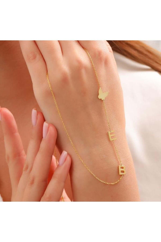 Kişiye Özel Kelebekli 925 Ayar Gümüş İki Harfli Kolye - ÖzelSen