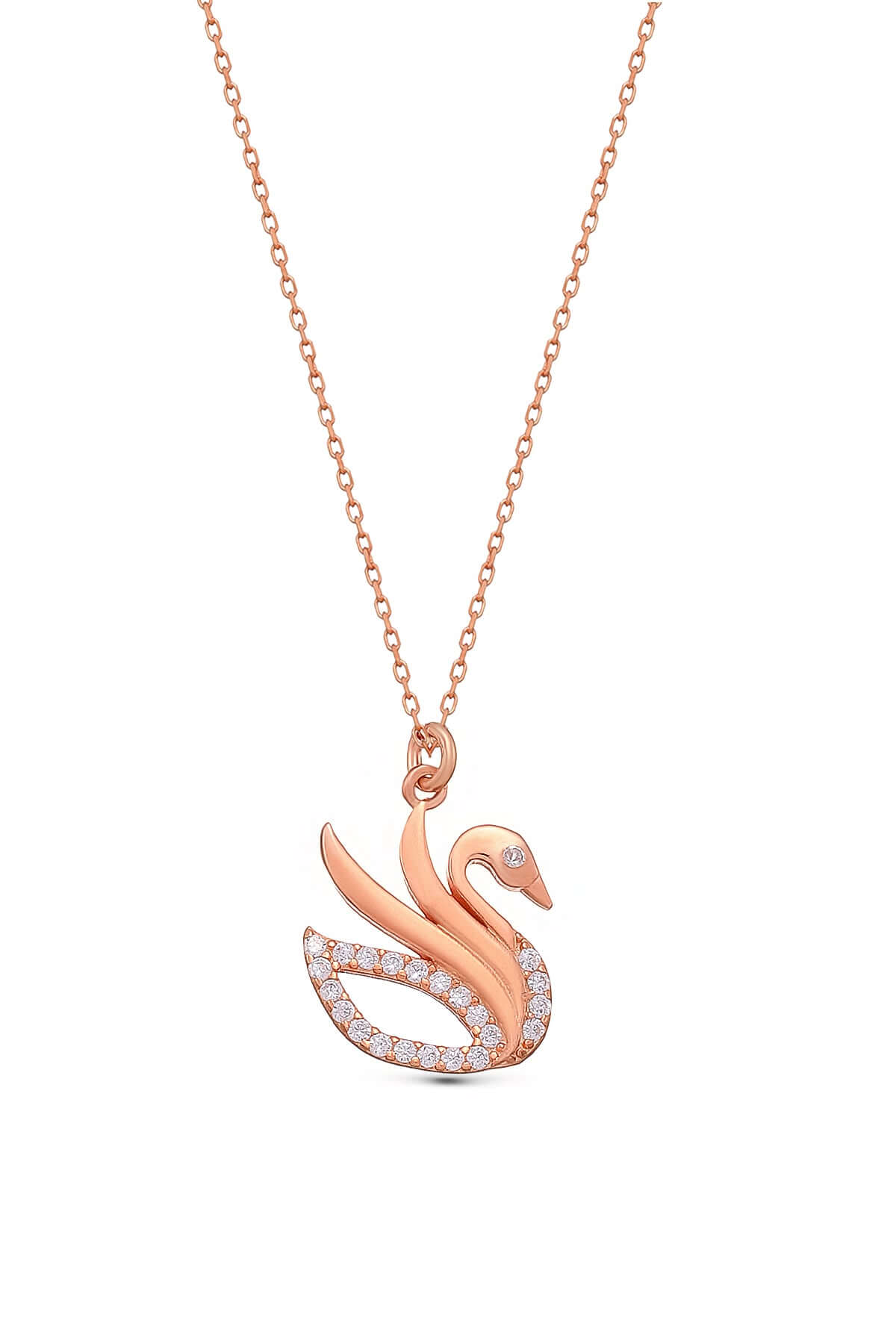 Zirkon Taşlarla Işıldayan 925 Ayar Gümüş Asil Kuğu Kolyesi - ÖzelSen