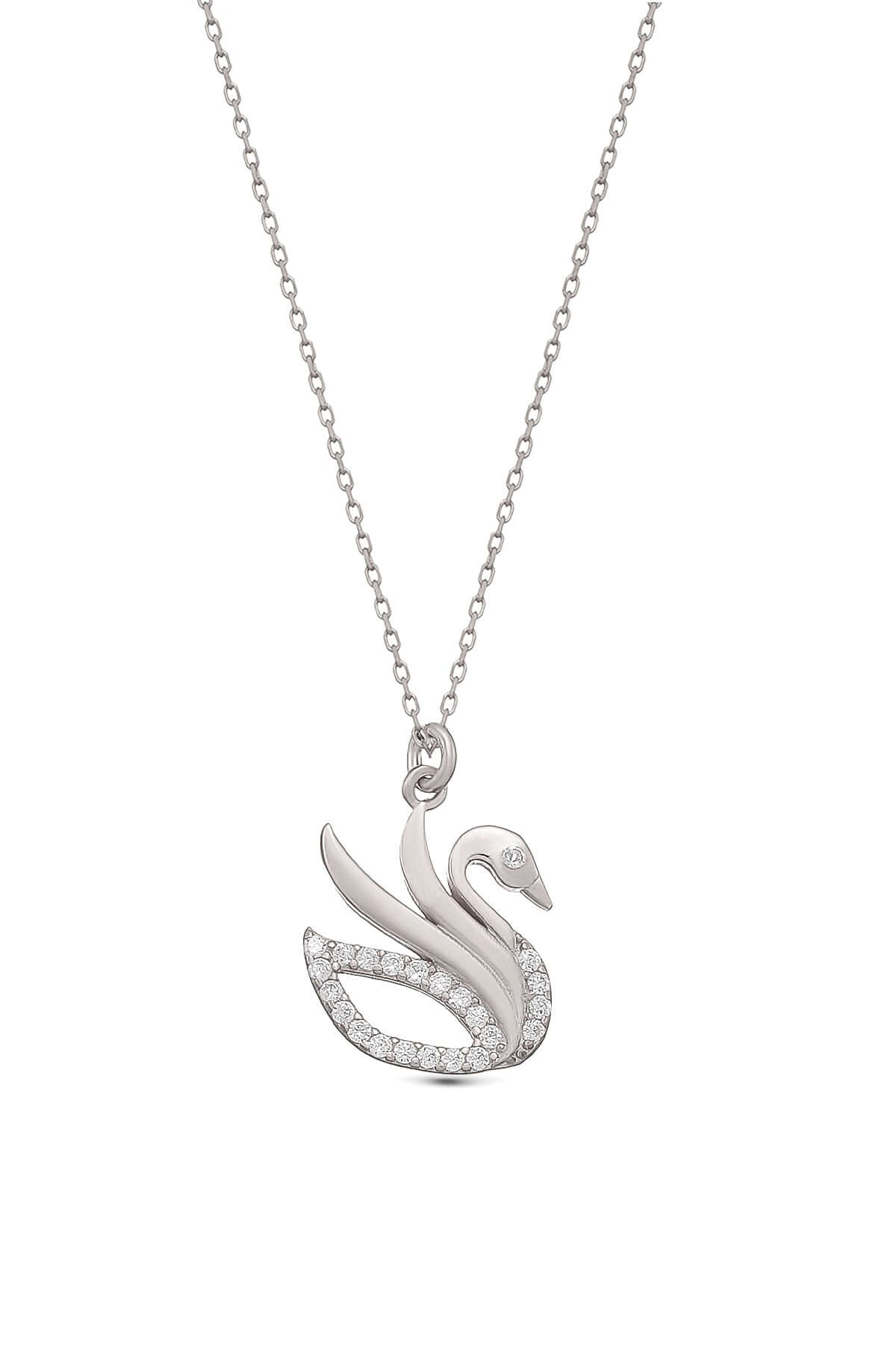 Zirkon Taşlarla Işıldayan 925 Ayar Gümüş Asil Kuğu Kolyesi - ÖzelSen