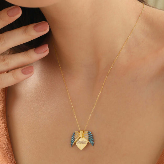 Mavi Melek Kanadı Açılır Kapanır 925 Ayar Gümüş İsimli Kolye - ÖzelSen