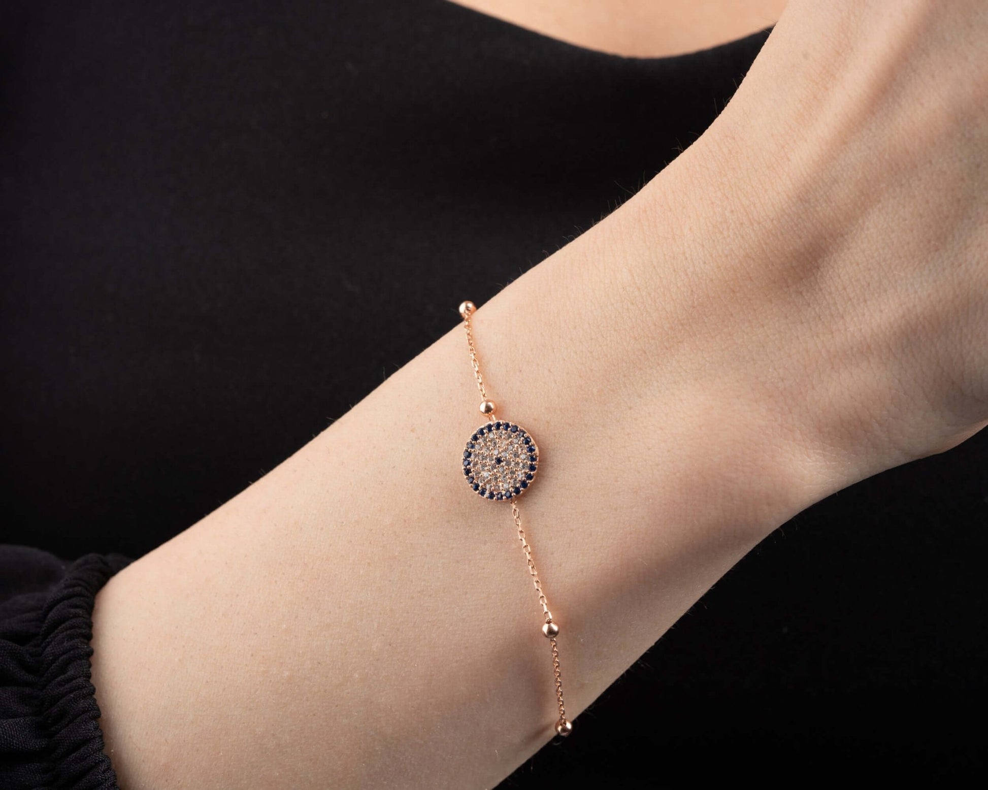 Mavi Zirkon Taşlı Nazar Boncuklu Gümüş Bileklik - ÖzelSen