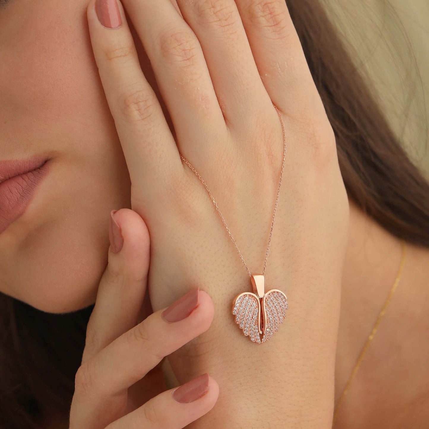 Melek Kanatlı Kalpli 925 Ayar Gümüş İsimli Kolye - ÖzelSen