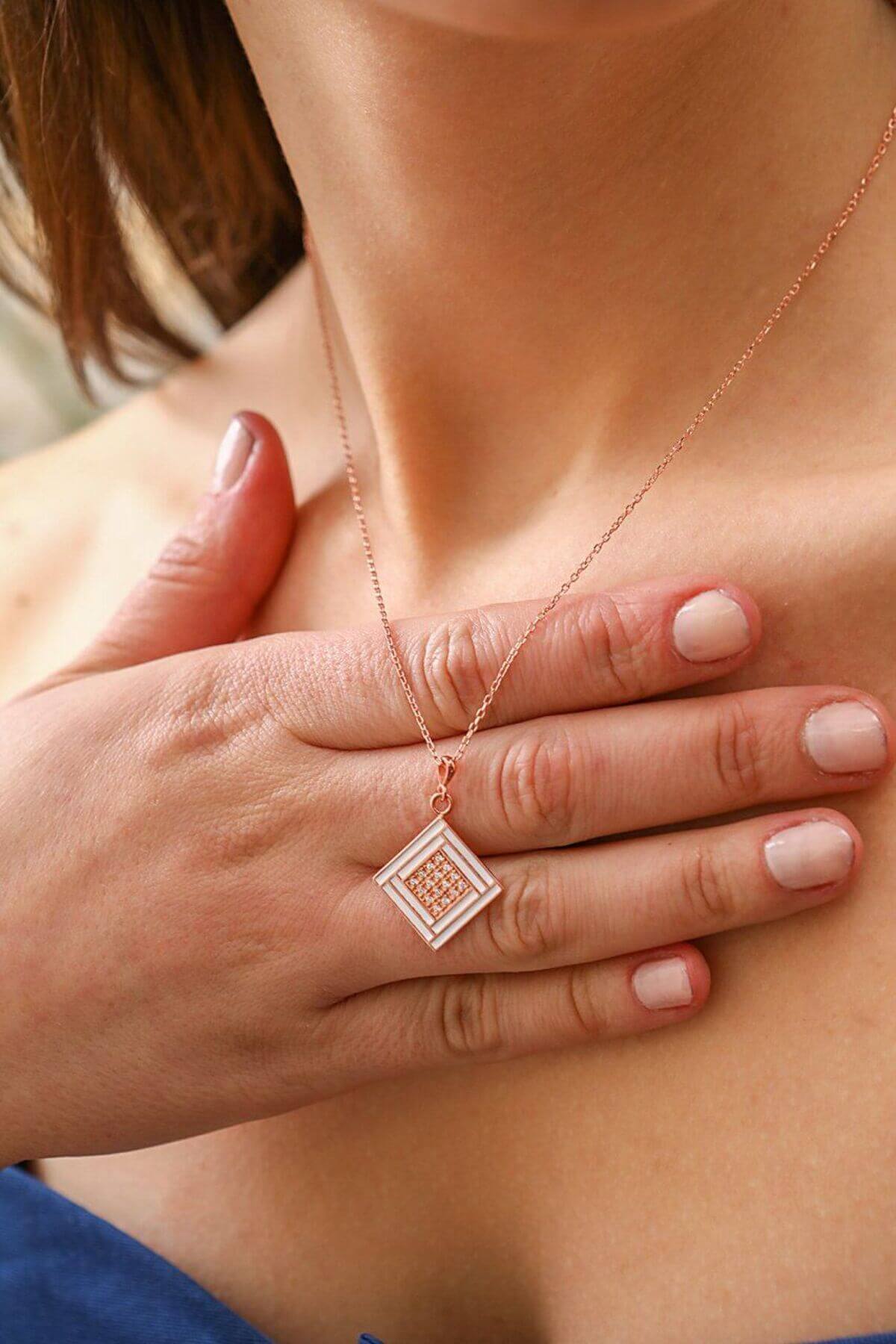 ÖzelSen 925 Ayar Gümüş Geometrik Minimal Kolye - ÖzelSen