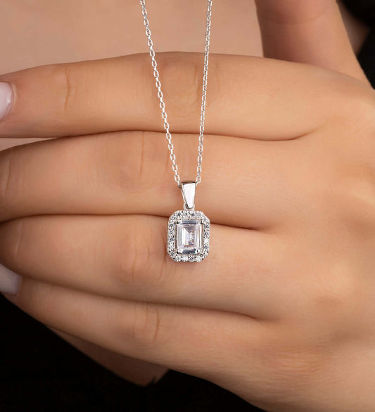 Pırlanta Montür Zirkon Taşlı Gümüş Baget Kolye - ÖzelSen