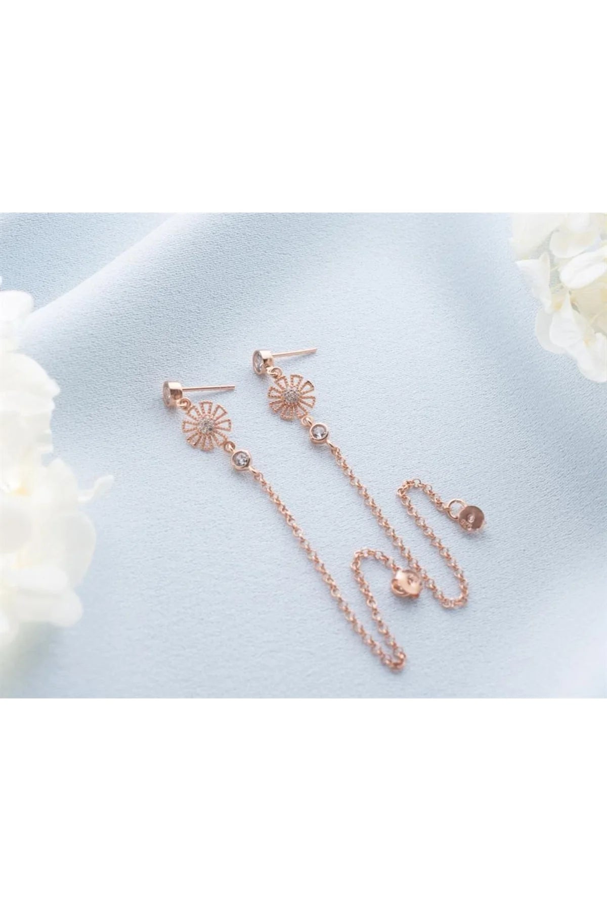 Sallantılı Güneş 925 Ayar Rose Kaplama Gümüş Küpe