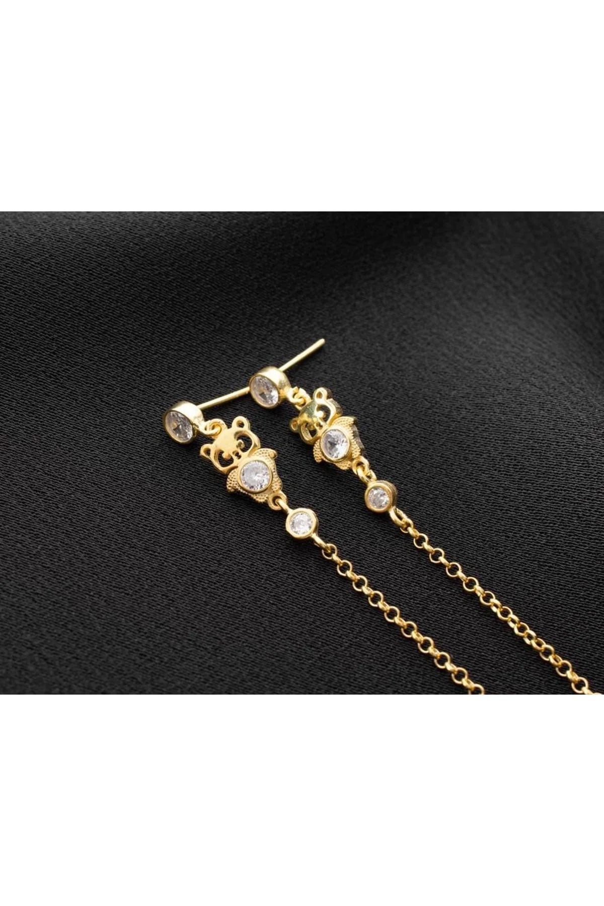 Sallantılı Panda 925 Ayar Rose Kaplama Gümüş Küpe
